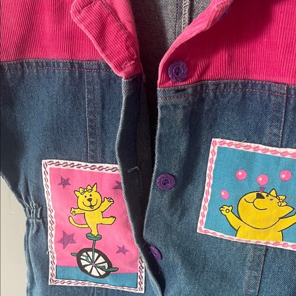 Catton Candy Pink and Blue Kids One Piece Jean With Cats Size 12 Months - Picture 6 of 13
